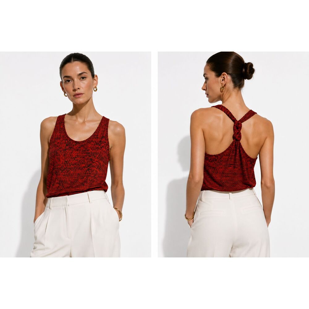 Carven Femme Red Black Animal Printed Racerback Knot Tank Top Large Y2K Designer